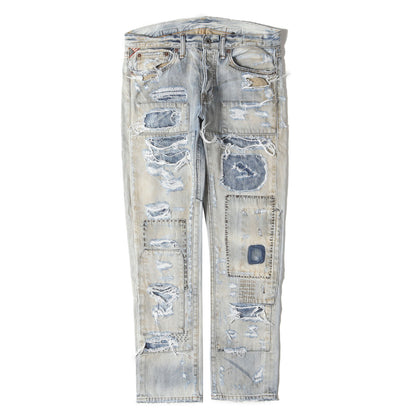 クラッシュリペア加工 スリム デニムパンツ