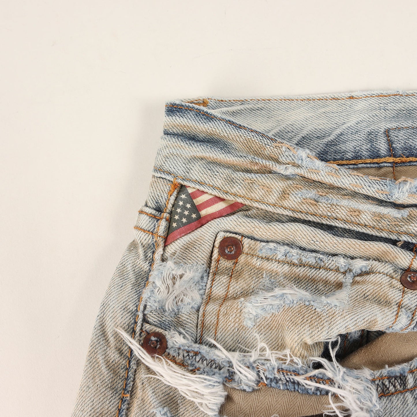 クラッシュリペア加工 スリム デニムパンツ