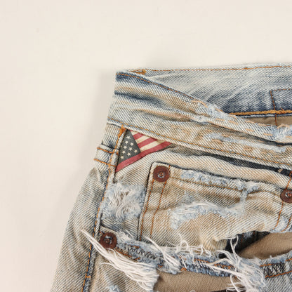 クラッシュリペア加工 スリム デニムパンツ