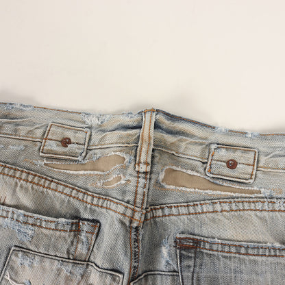 クラッシュリペア加工 スリム デニムパンツ