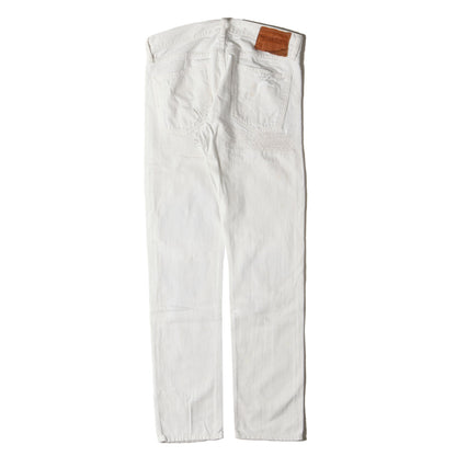 クラッシュリペア加工 スリム ホワイト デニムパンツ