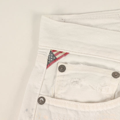 クラッシュリペア加工 スリム ホワイト デニムパンツ