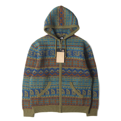 22AW ×THE NORTH FACE ノルディック柄 ジップ ウールニット セーター(Zip Up Hooded Sweater)