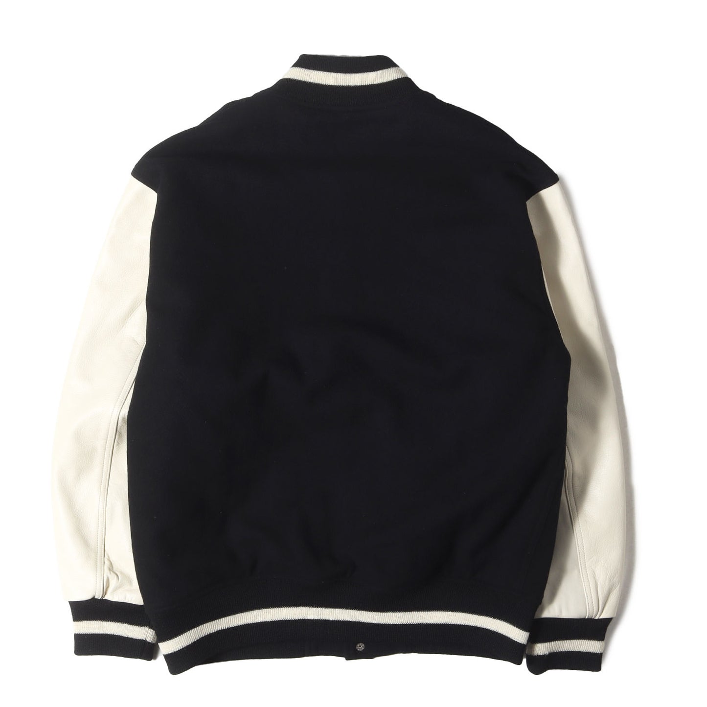 23AW ロゴ刺繍 袖レザー メルトン バーシティジャケット / スタジャン(LEATHER VARSITY JACKET)