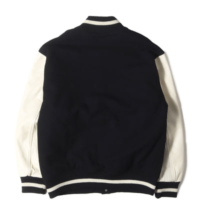 23AW ロゴ刺繍 袖レザー メルトン バーシティジャケット / スタジャン(LEATHER VARSITY JACKET)