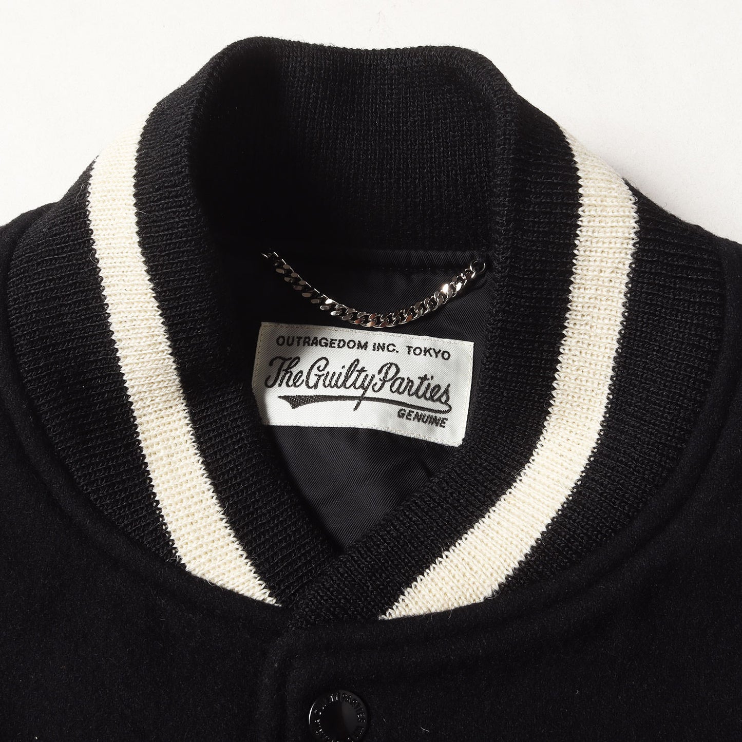 23AW ロゴ刺繍 袖レザー メルトン バーシティジャケット / スタジャン(LEATHER VARSITY JACKET)