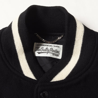 23AW ロゴ刺繍 袖レザー メルトン バーシティジャケット / スタジャン(LEATHER VARSITY JACKET)