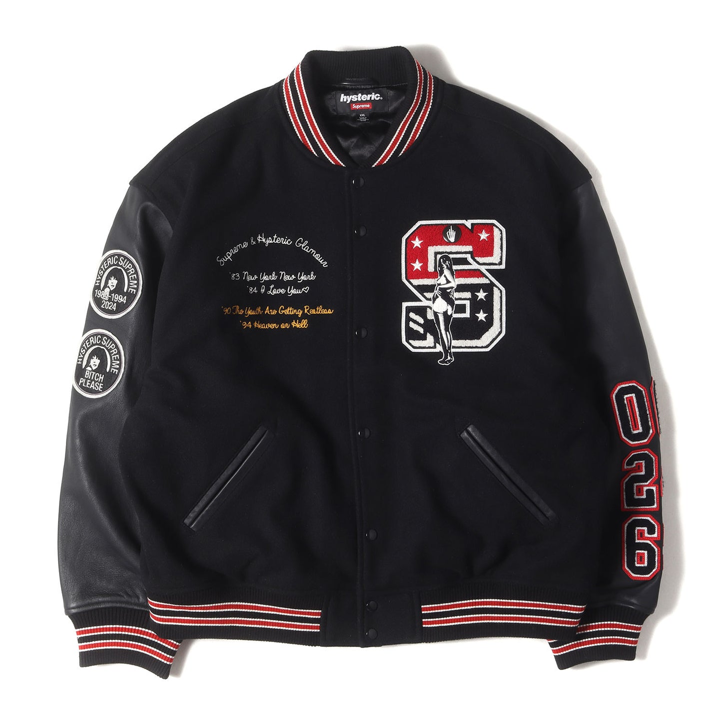 24AW ×HYSTERIC GLAMOUR 袖レザー メルトン バーシティジャケット / スタジャン(Varsity Jacket)