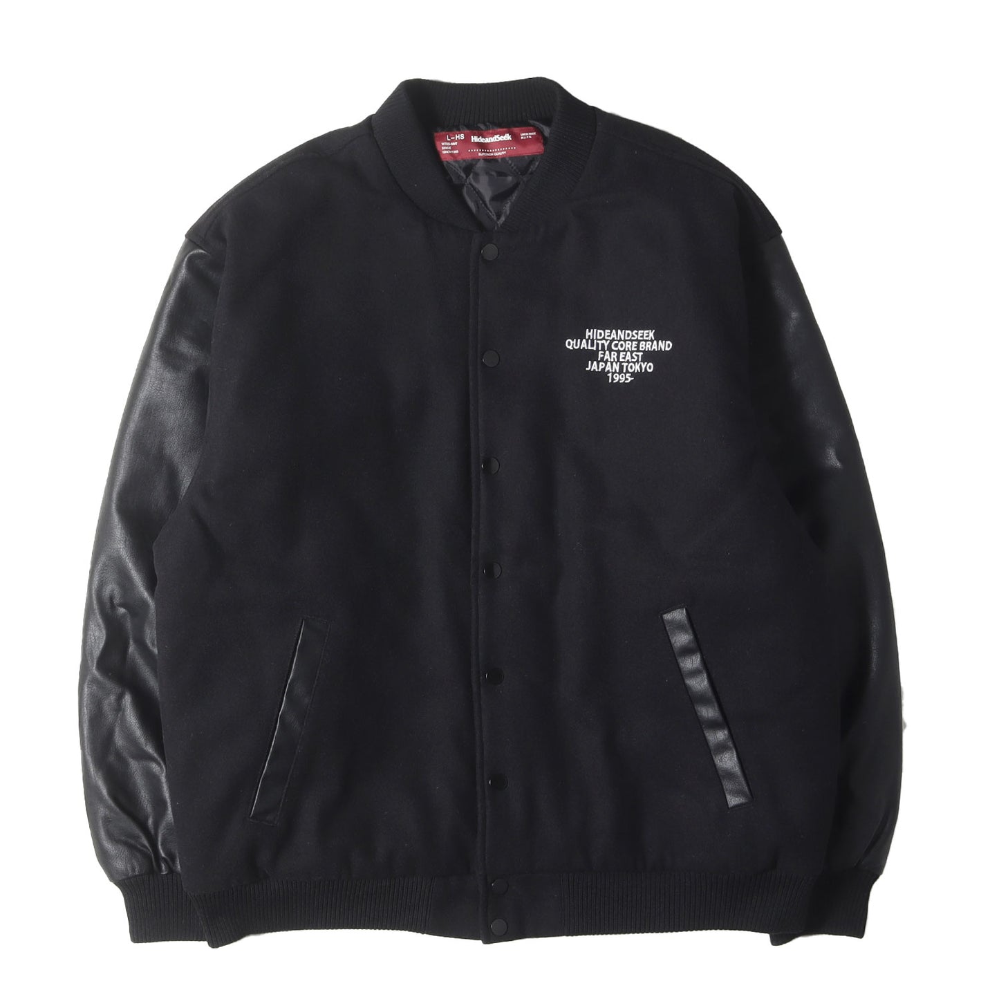 23AW 袖フェイクレザー メルトン バーシティジャケット / スタジャン(Varsity Jacket)