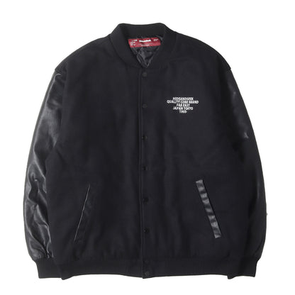 23AW 袖フェイクレザー メルトン バーシティジャケット / スタジャン(Varsity Jacket)