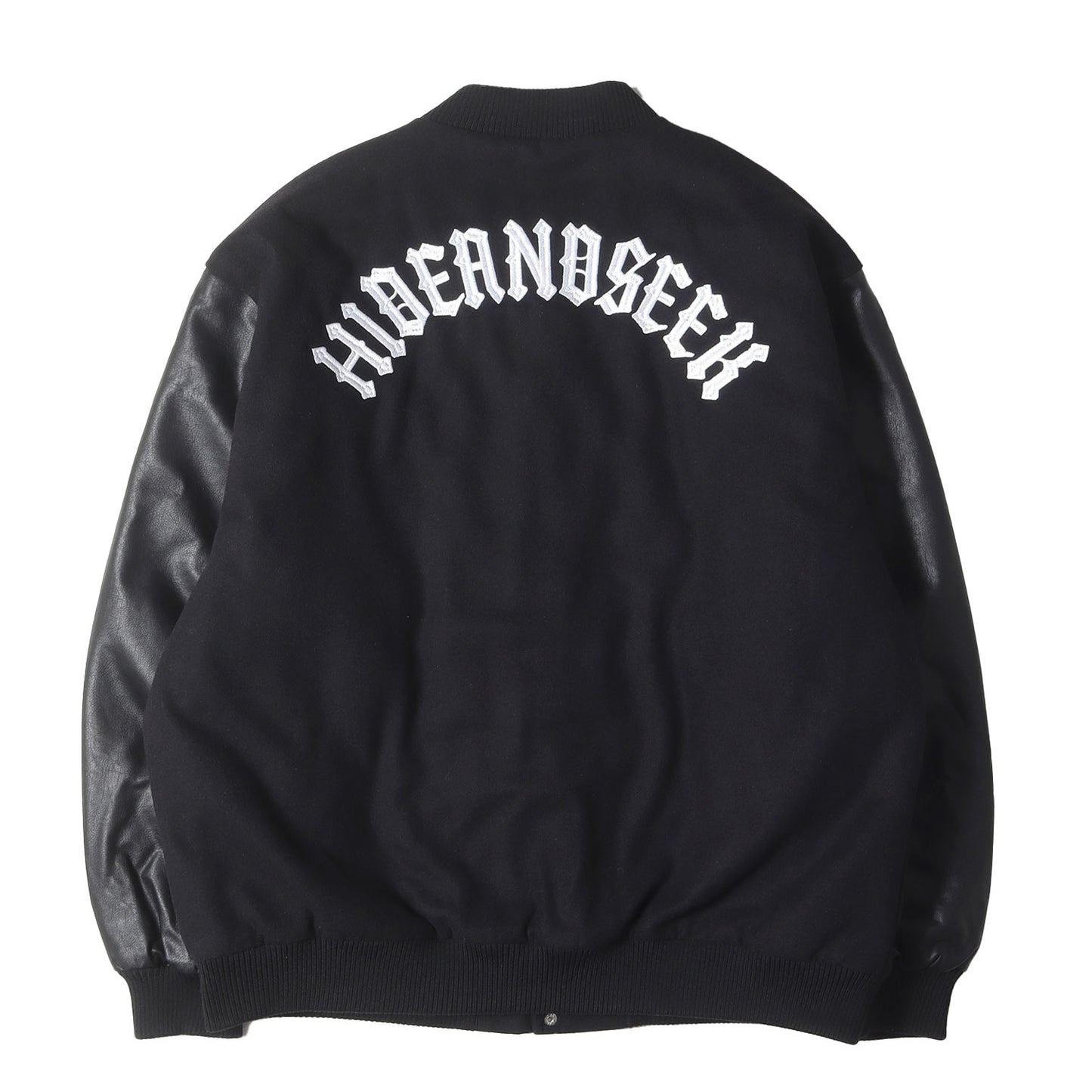 23AW 袖フェイクレザー メルトン バーシティジャケット / スタジャン(Varsity Jacket)