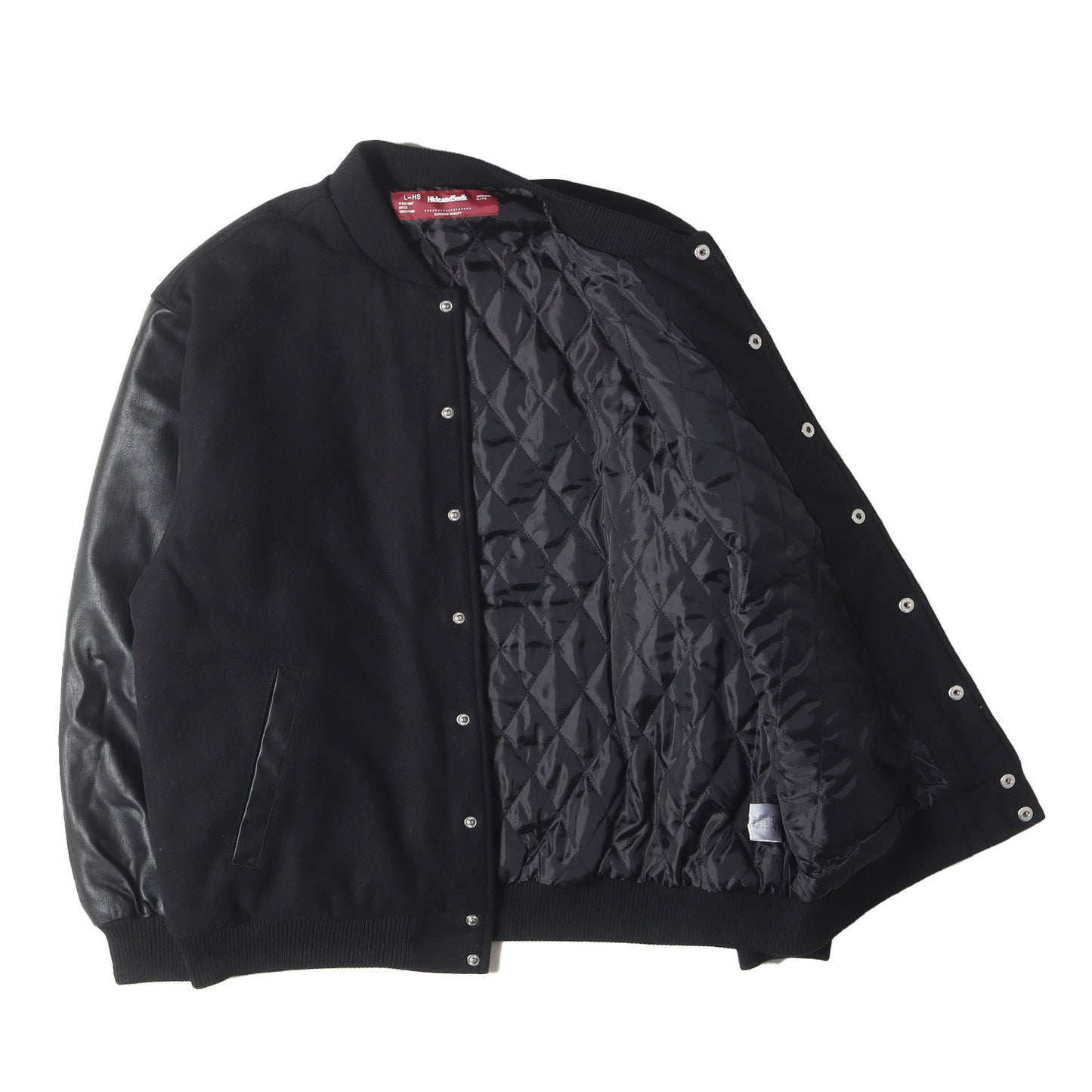 23AW 袖フェイクレザー メルトン バーシティジャケット / スタジャン(Varsity Jacket)