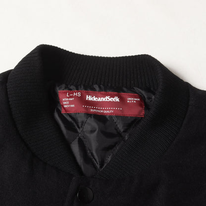 23AW 袖フェイクレザー メルトン バーシティジャケット / スタジャン(Varsity Jacket)