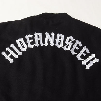 23AW 袖フェイクレザー メルトン バーシティジャケット / スタジャン(Varsity Jacket)