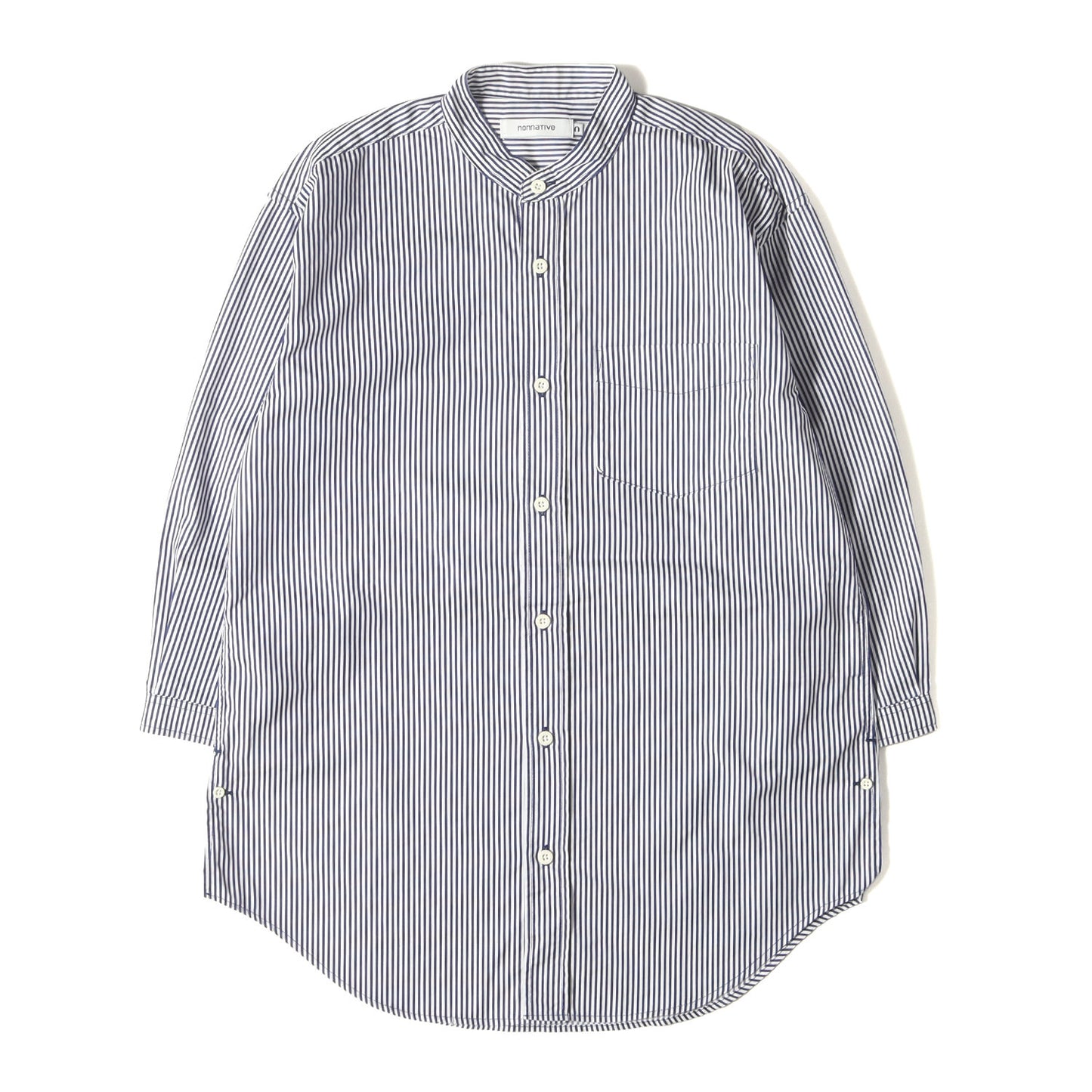 20SS バンドカラー 7分袖 ストライプシャツ(OFFICER SHIRT Q/S RELAXED FIT C/P SATIN LONDON STRIPE COOLMAX)