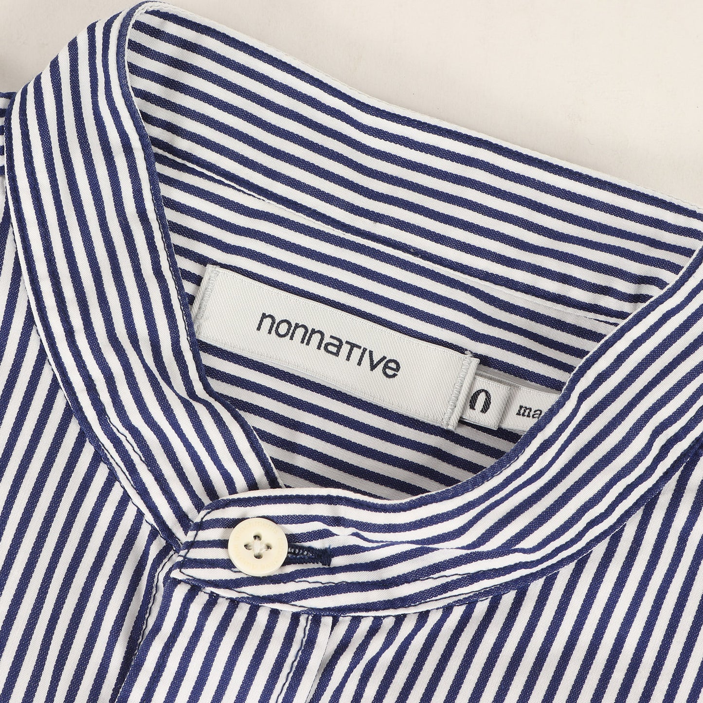 20SS バンドカラー 7分袖 ストライプシャツ(OFFICER SHIRT Q/S RELAXED FIT C/P SATIN LONDON STRIPE COOLMAX)