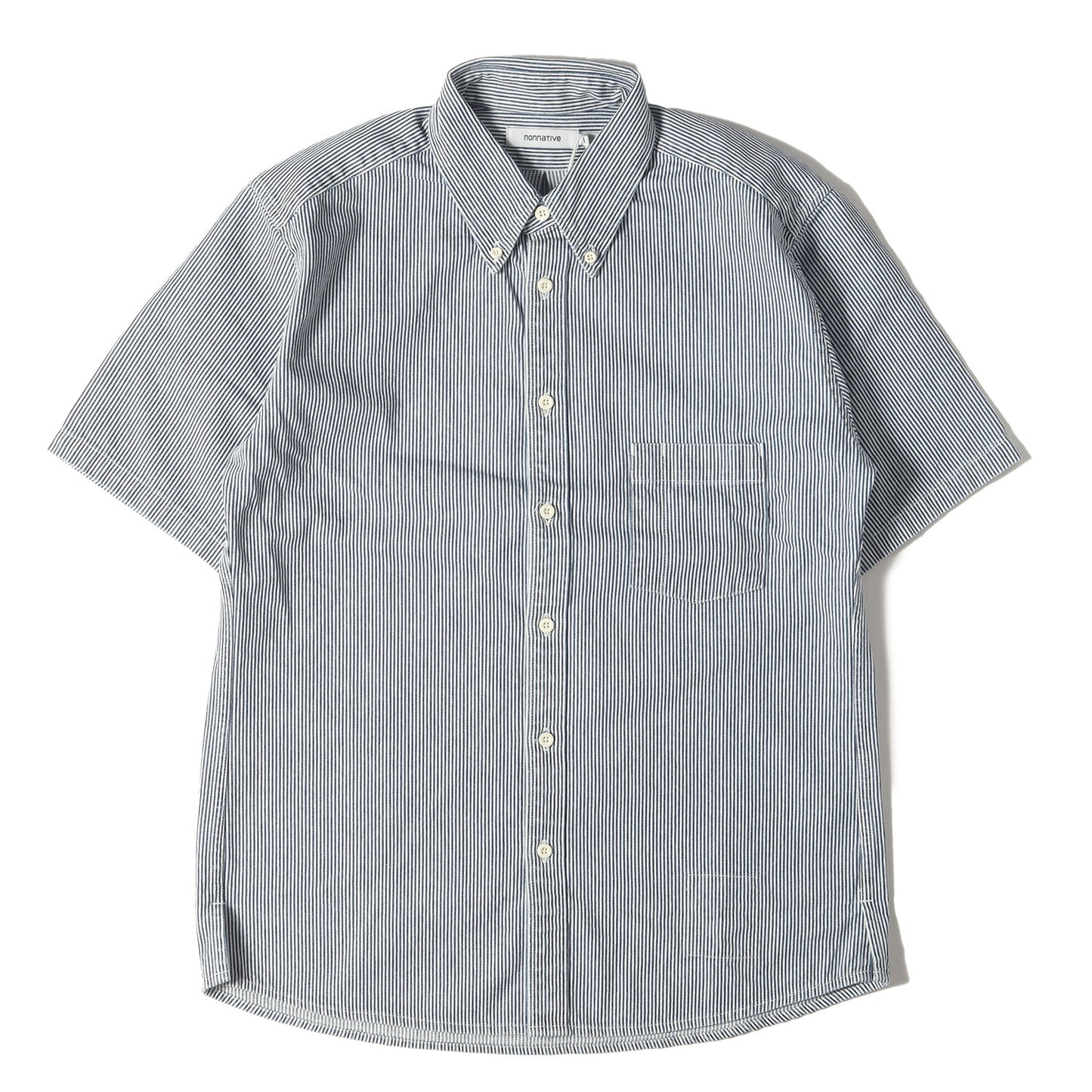 24SS ヒッコリーストライプ ボタンダウン 半袖シャツ(DWELLER S/S B.D. SHIRT COTTON 10oz HICKORY)