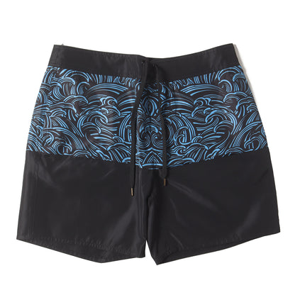 24SS ウェーブ柄 ボードショーツ(BLACK WAVE BOARD SHORTS)