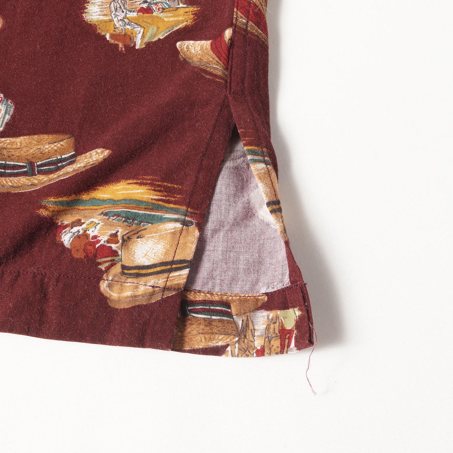 [ポニーなし] 90s ハット柄 オープンカラー レーヨン 半袖シャツ