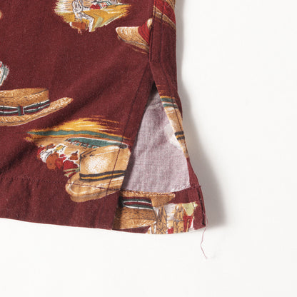 [ポニーなし] 90s ハット柄 オープンカラー レーヨン 半袖シャツ