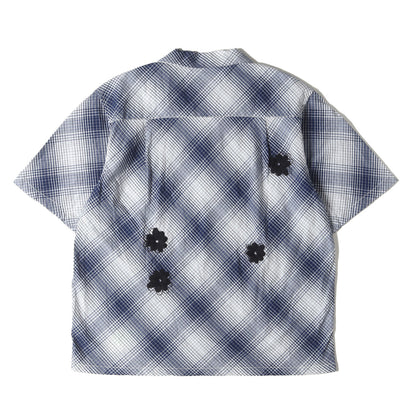 フラワー ハンド刺繍 オープンカラー オンブレチェック 半袖シャツ(Hand Embroidery Ombre Plaid SS Shirt)