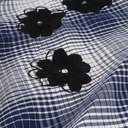 フラワー ハンド刺繍 オープンカラー オンブレチェック 半袖シャツ(Hand Embroidery Ombre Plaid SS Shirt)