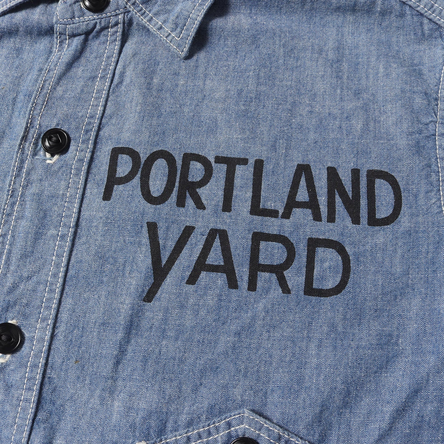 山ポケット プリント シャンブレー ワークシャツ