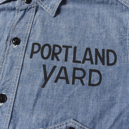 山ポケット プリント シャンブレー ワークシャツ