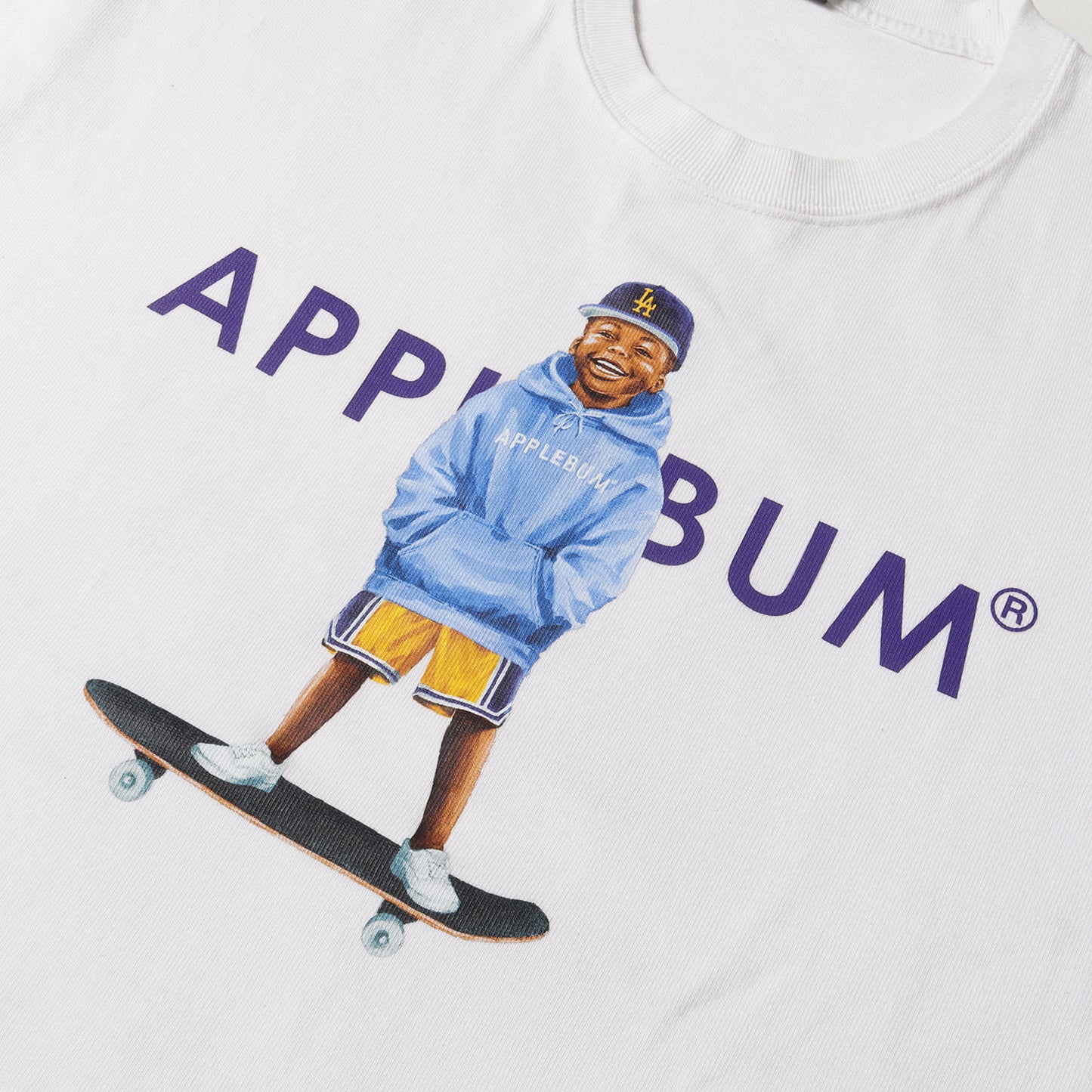 22SS ×mami ×Los Angeles Dodgers 少年イラスト ヘビー Tシャツ(LA Dodgers Boy Purple&Gold T-shirt)