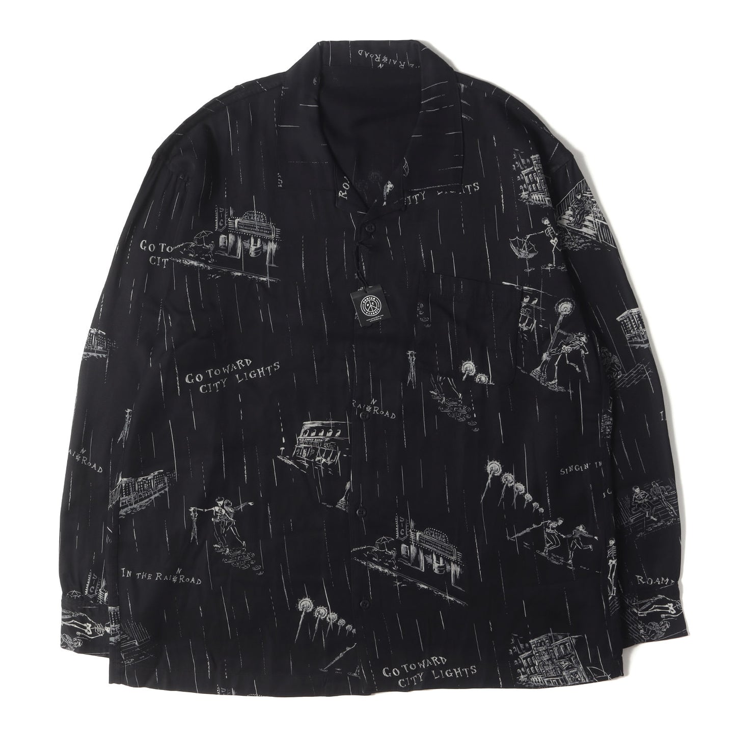 23AW スケッチ柄 オープンカラー レーヨンシャツ(BEAT SKULL IN THE RAIN)