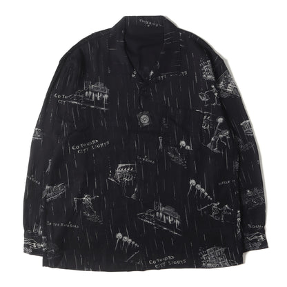 23AW スケッチ柄 オープンカラー レーヨンシャツ(BEAT SKULL IN THE RAIN)