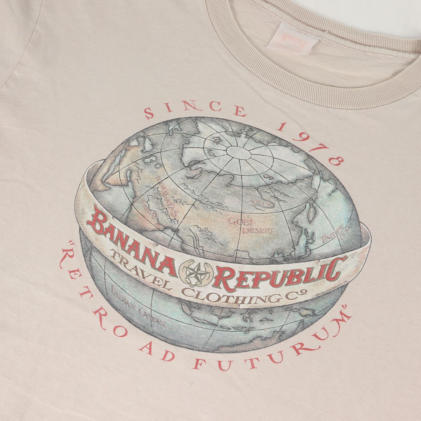 80s 地球プリント ロングスリーブ Tシャツ