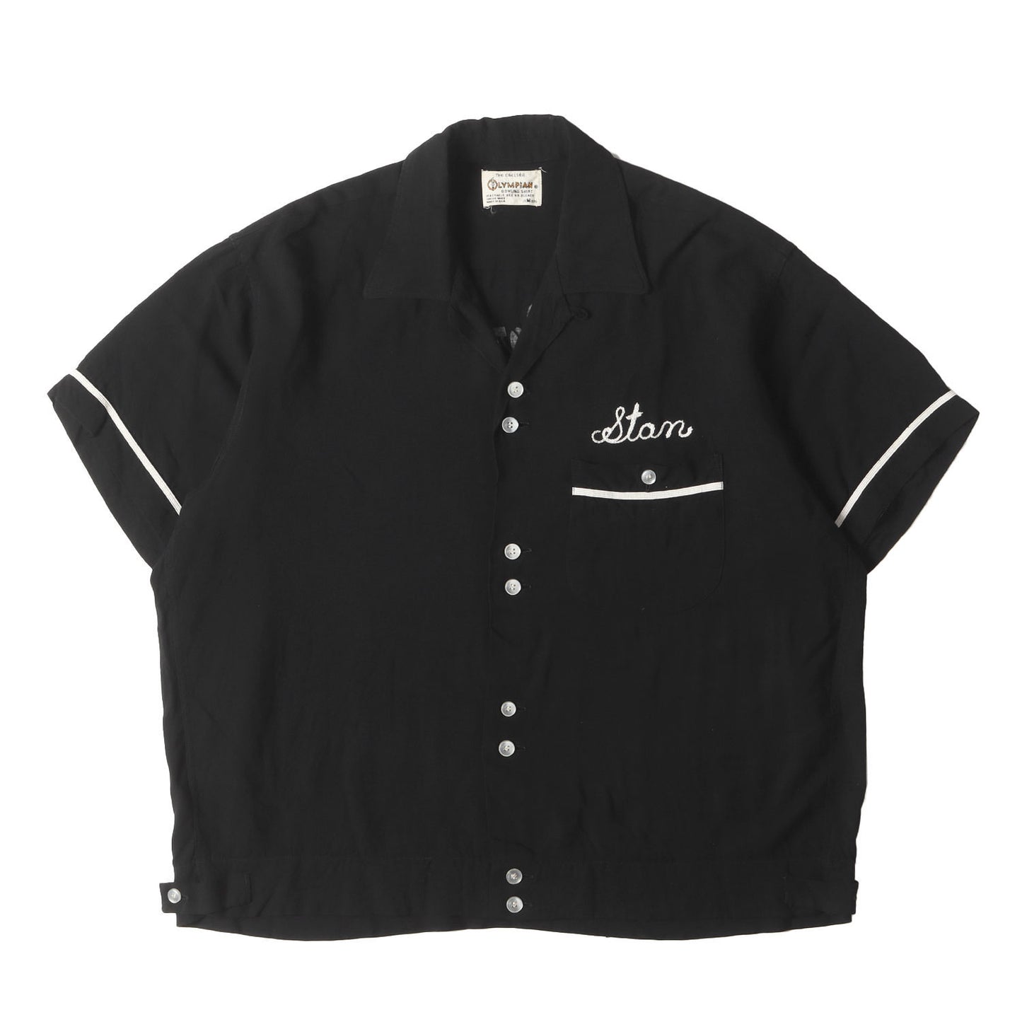 60s OLYMPIAN フロッキープリント レーヨン ボーリングシャツ(USA製)