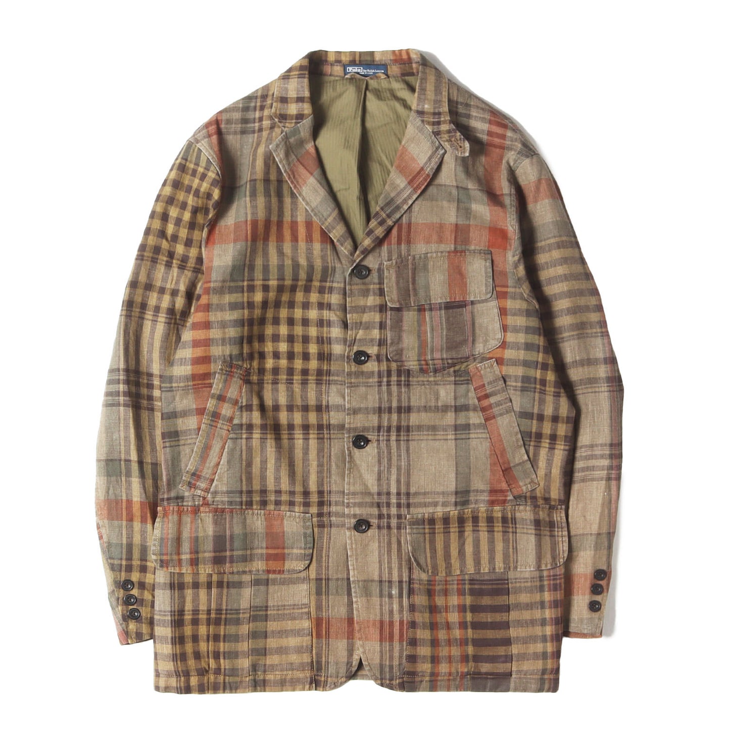 90s クレイジーチェック リネン ショップコート / フィールドジャケット