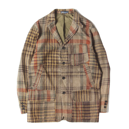 90s クレイジーチェック リネン ショップコート / フィールドジャケット