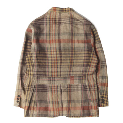 90s クレイジーチェック リネン ショップコート / フィールドジャケット