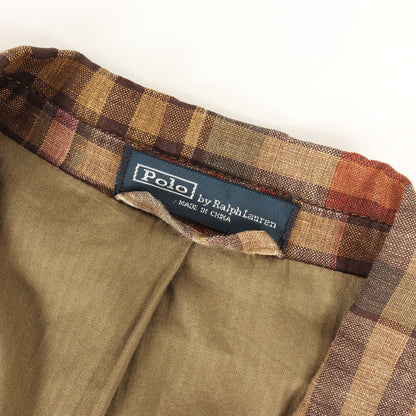 90s クレイジーチェック リネン ショップコート / フィールドジャケット