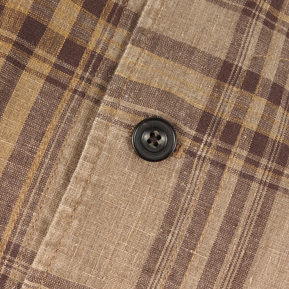 90s クレイジーチェック リネン ショップコート / フィールドジャケット