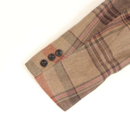 90s クレイジーチェック リネン ショップコート / フィールドジャケット