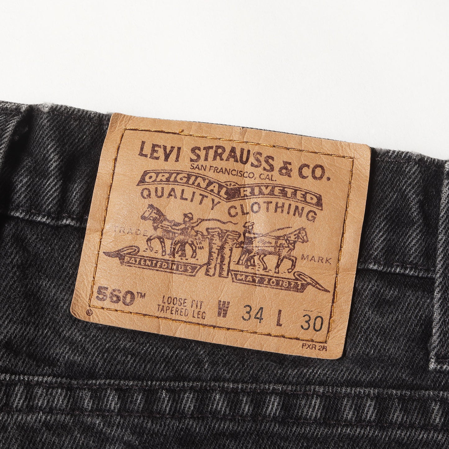 90s 560 後染めブラック ルーズ テーパード デニムパンツ(42560-4159)