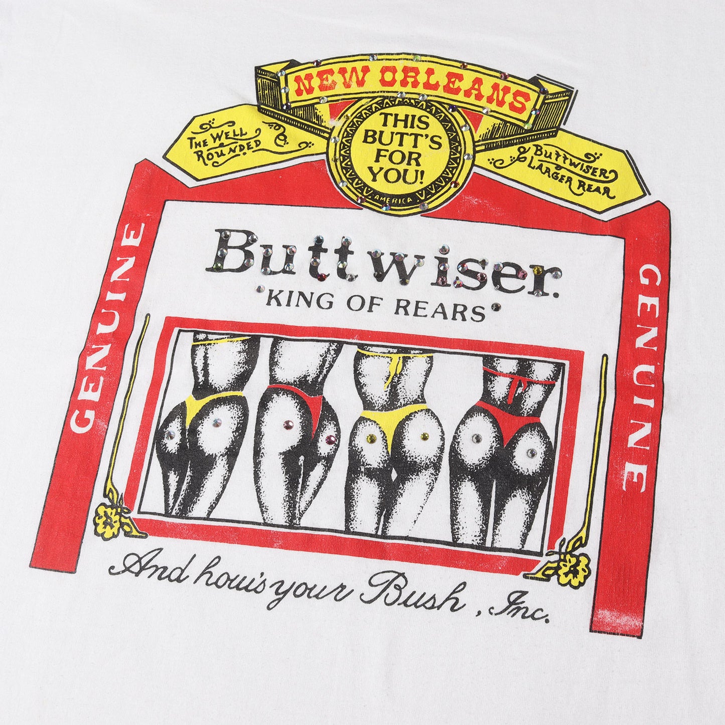 [ラインストーンリメイク品] 90s Buttwiser バドワイザー パロディ Tシャツ USA製