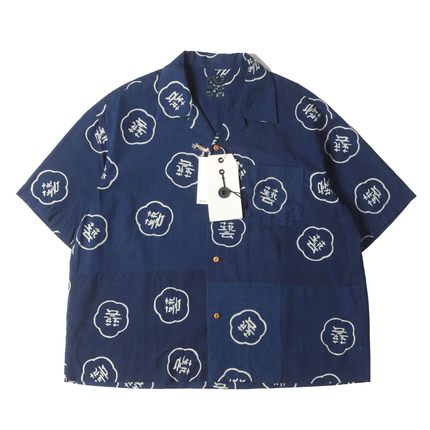 24SS I.C.T 天然染色加工 インディゴ 和柄 オープンカラー 半袖シャツ(COPA SHIRT S/S N.D.)