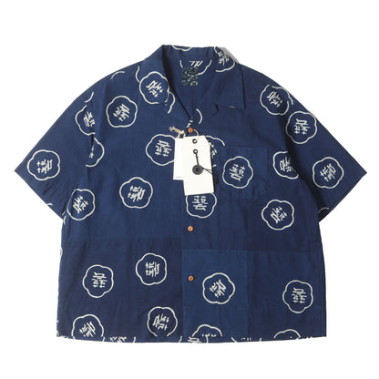 24SS I.C.T 天然染色加工 インディゴ 和柄 オープンカラー 半袖シャツ(COPA SHIRT S/S N.D.)