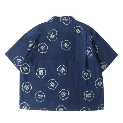 24SS I.C.T 天然染色加工 インディゴ 和柄 オープンカラー 半袖シャツ(COPA SHIRT S/S N.D.)
