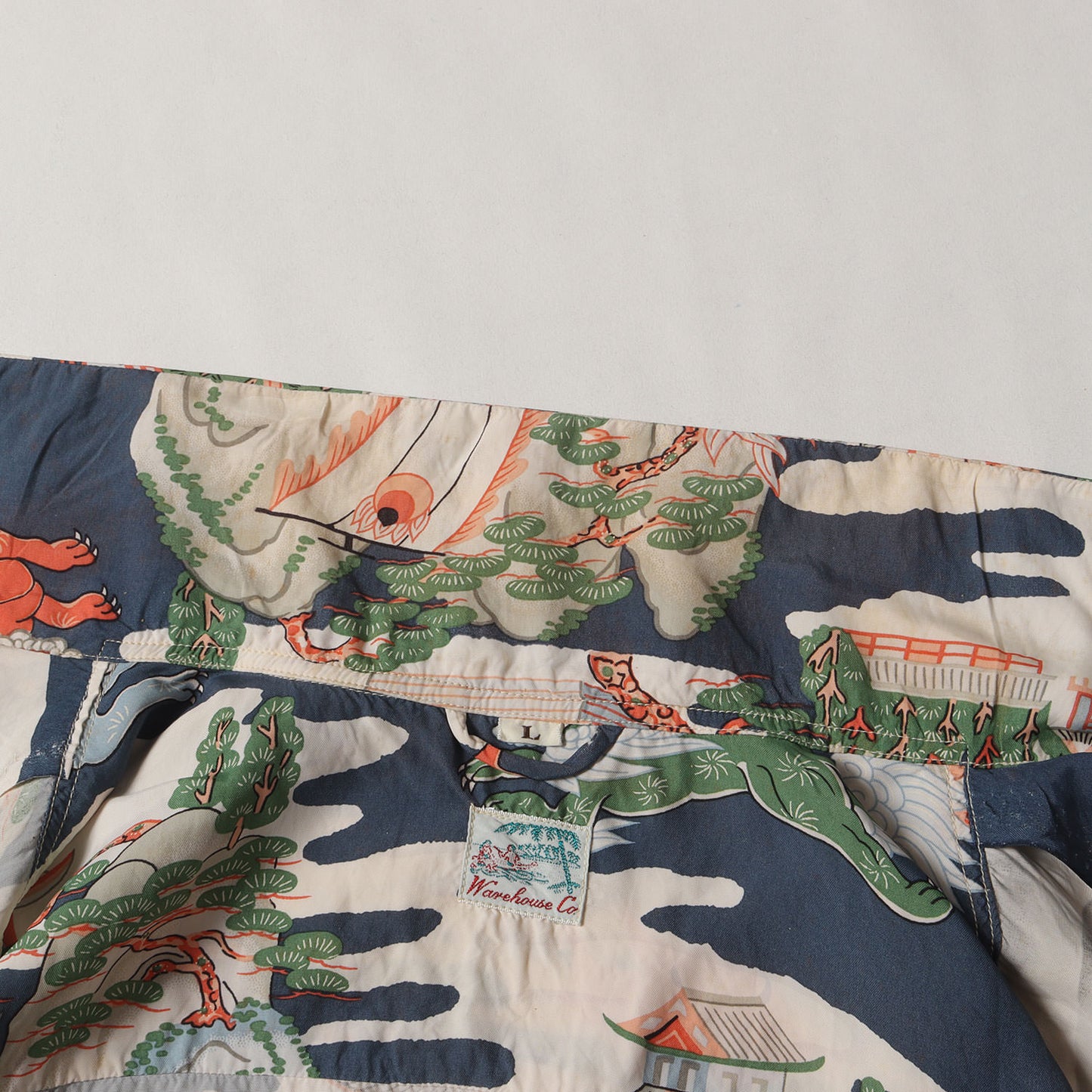 神社 狛犬 富士山 和柄 レーヨン アロハシャツ