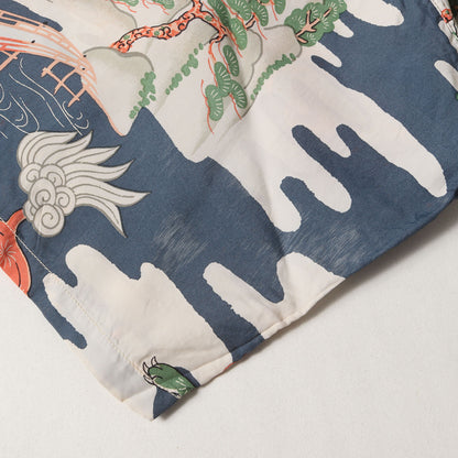 神社 狛犬 富士山 和柄 レーヨン アロハシャツ