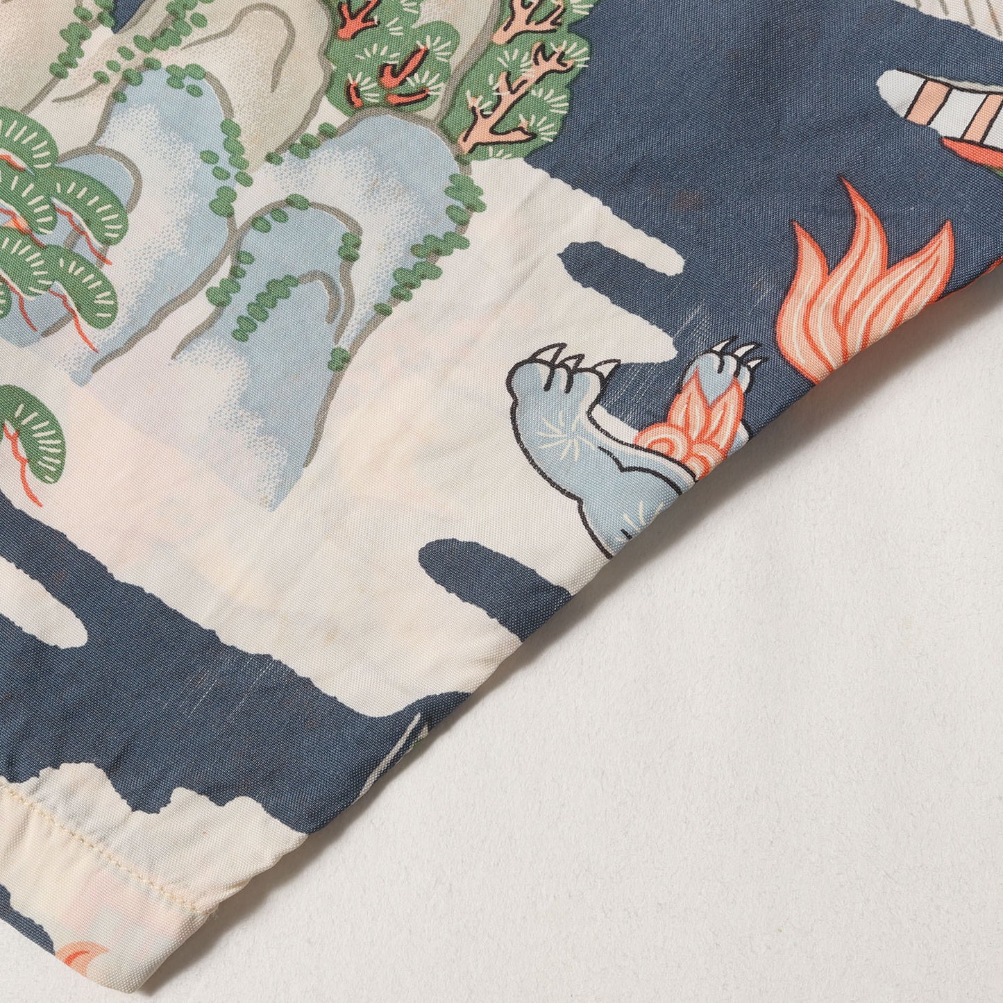 神社 狛犬 富士山 和柄 レーヨン アロハシャツ