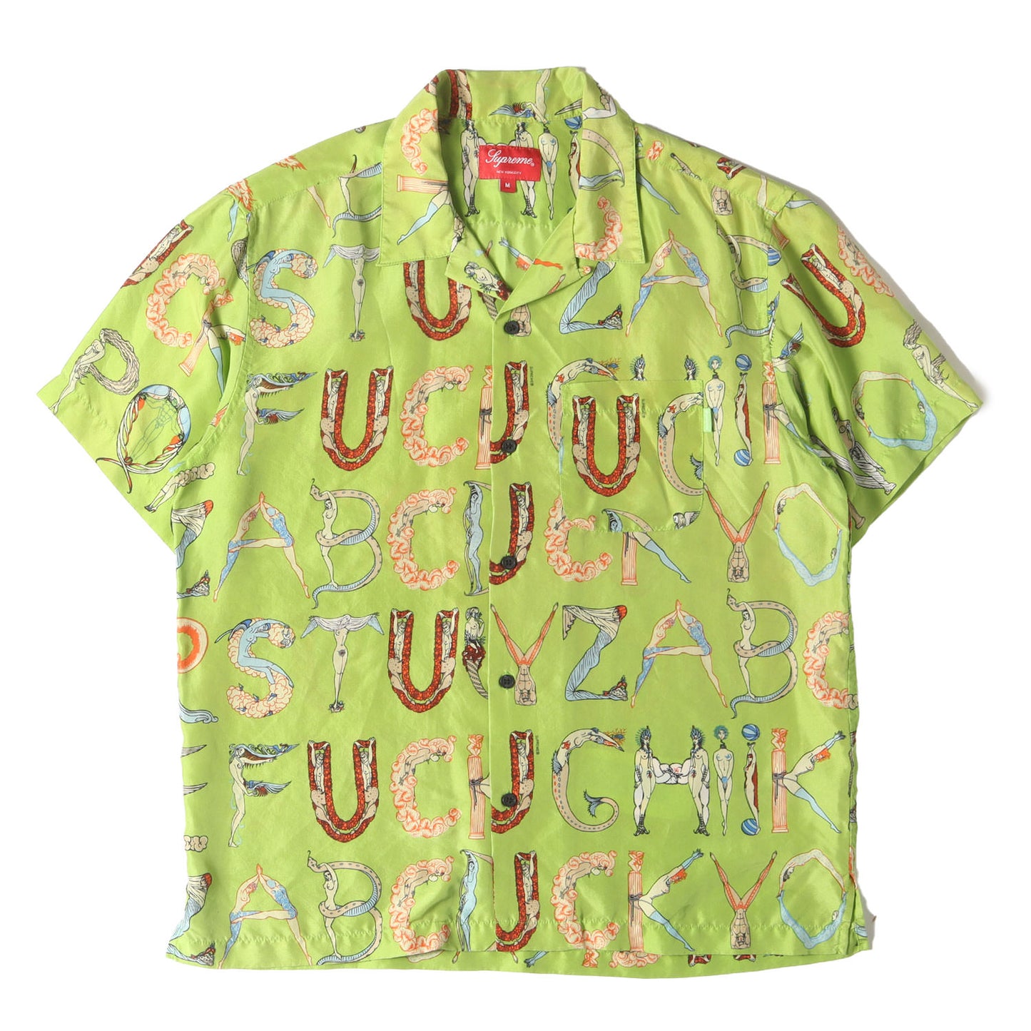 アルファベット柄 オープンカラー シルク 半袖シャツ(Alphabet Silk Shirt)
