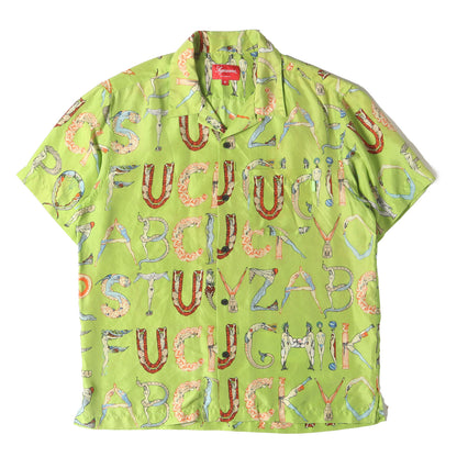 アルファベット柄 オープンカラー シルク 半袖シャツ(Alphabet Silk Shirt)