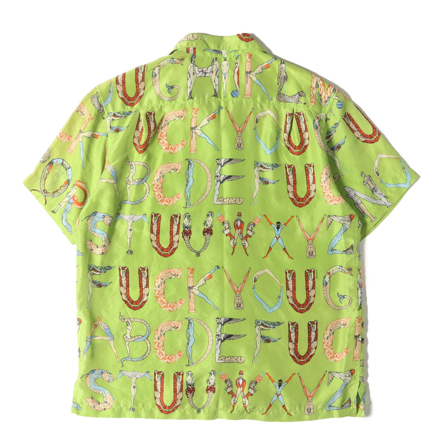 アルファベット柄 オープンカラー シルク 半袖シャツ(Alphabet Silk Shirt)